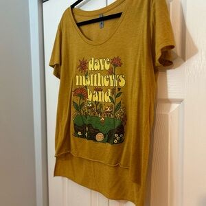 Dave Matthews Band Graphic T-Shirt Mustard Yellow Hi-Low Hem XL